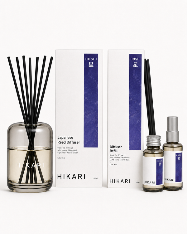 HOSHI - Late Work - Reed Diffuser + Refill + Room Spray System Pack
