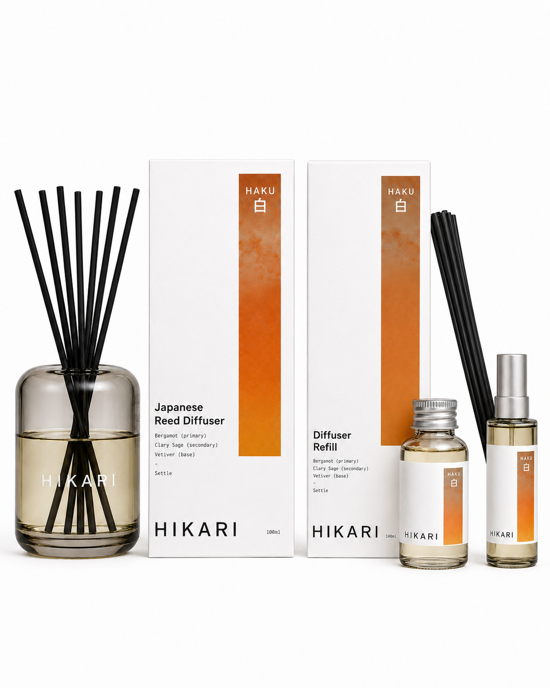 HAKU - Settle - Reed Diffuser + Refill + Room Spray System Pack