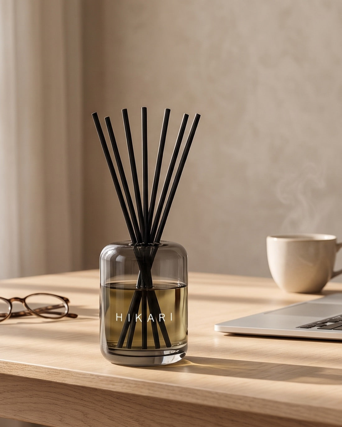 MORI reed diffuser on a desk